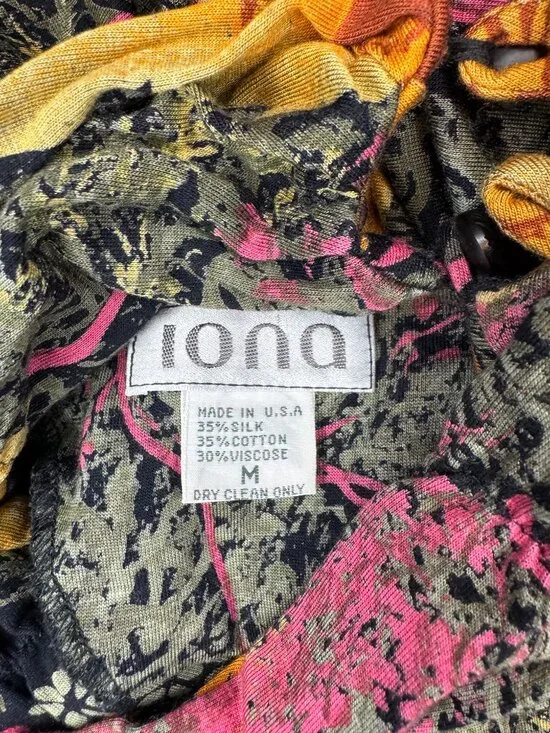 Vintage Womens M Lona Floral Mock Neck Midi Dress Silk Blend USA 90s Artsy - Picture 2 of 5